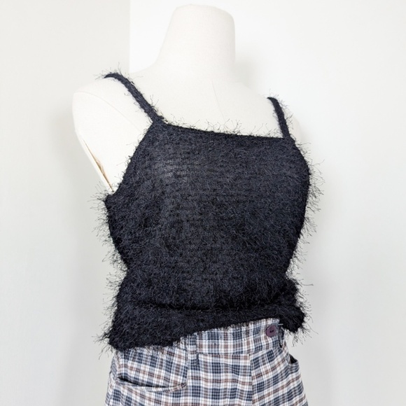 90's Fuzzy Tank Top Cropped Sleeveless Spaghetti Straps Texture - Picture 3 of 7
